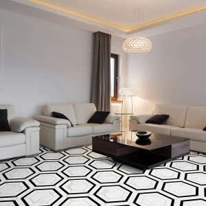 DORTMUND HEX 霧｜22x25cm黑白線條六角｜西班牙實景圖