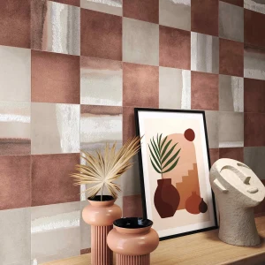 MATTER 霧面｜實景圖 | 西班牙RED+TAUPE+CANVAS-TAUPE-RED_15X15